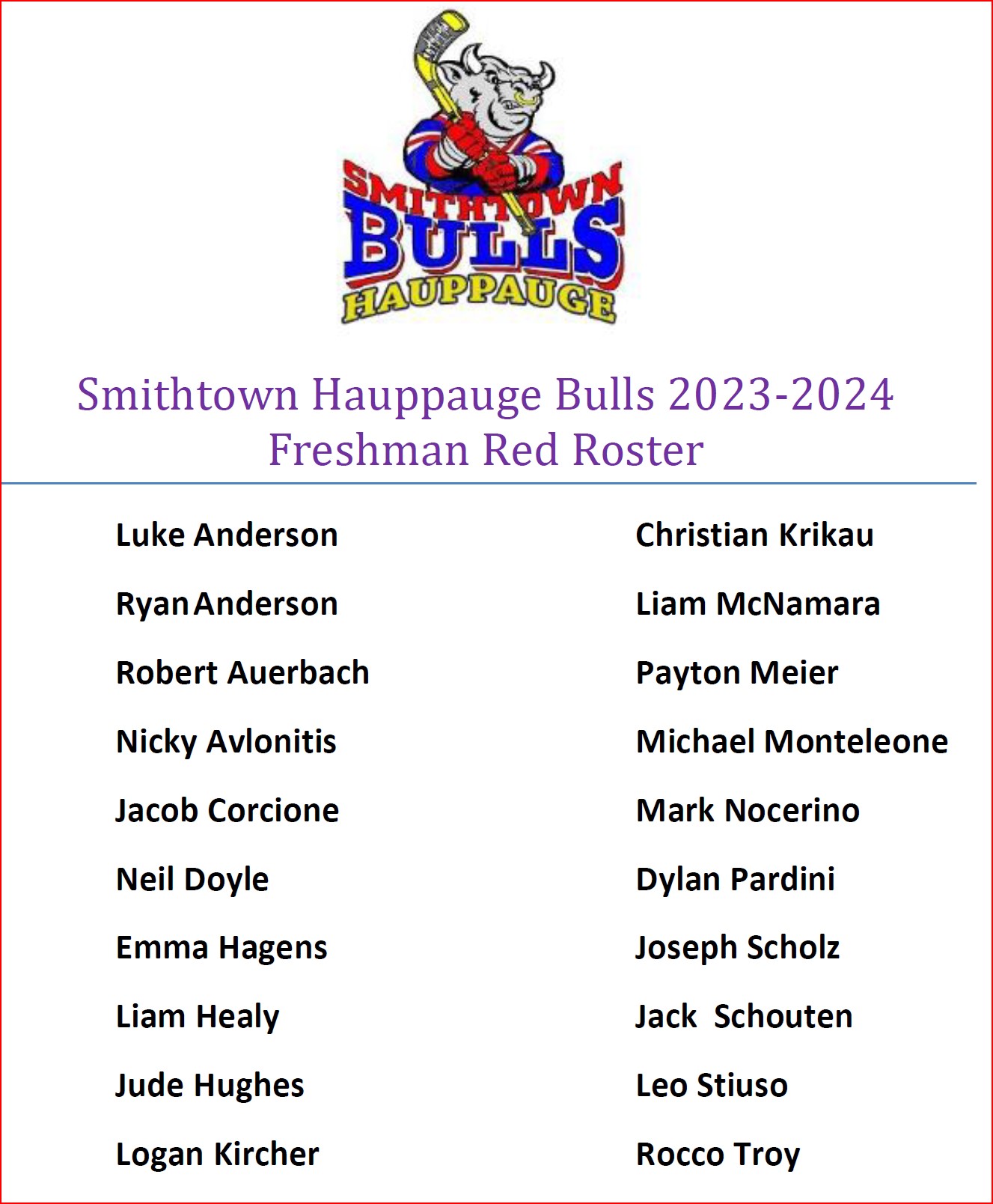 Freshman Red Roster 23-24